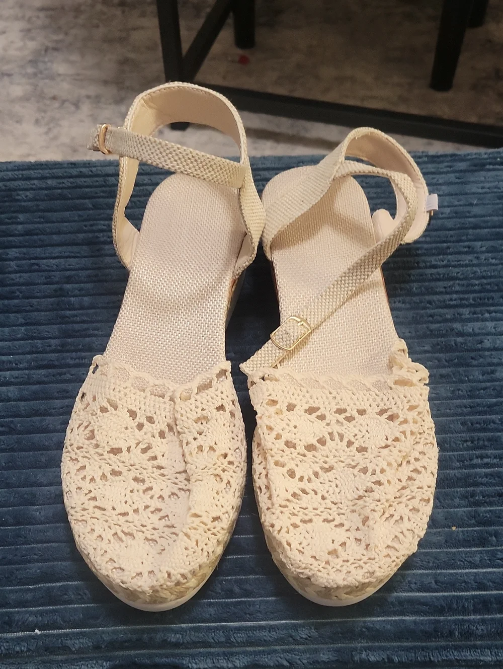 Women’s Cream Crochet Espadrille Wedge Sandals